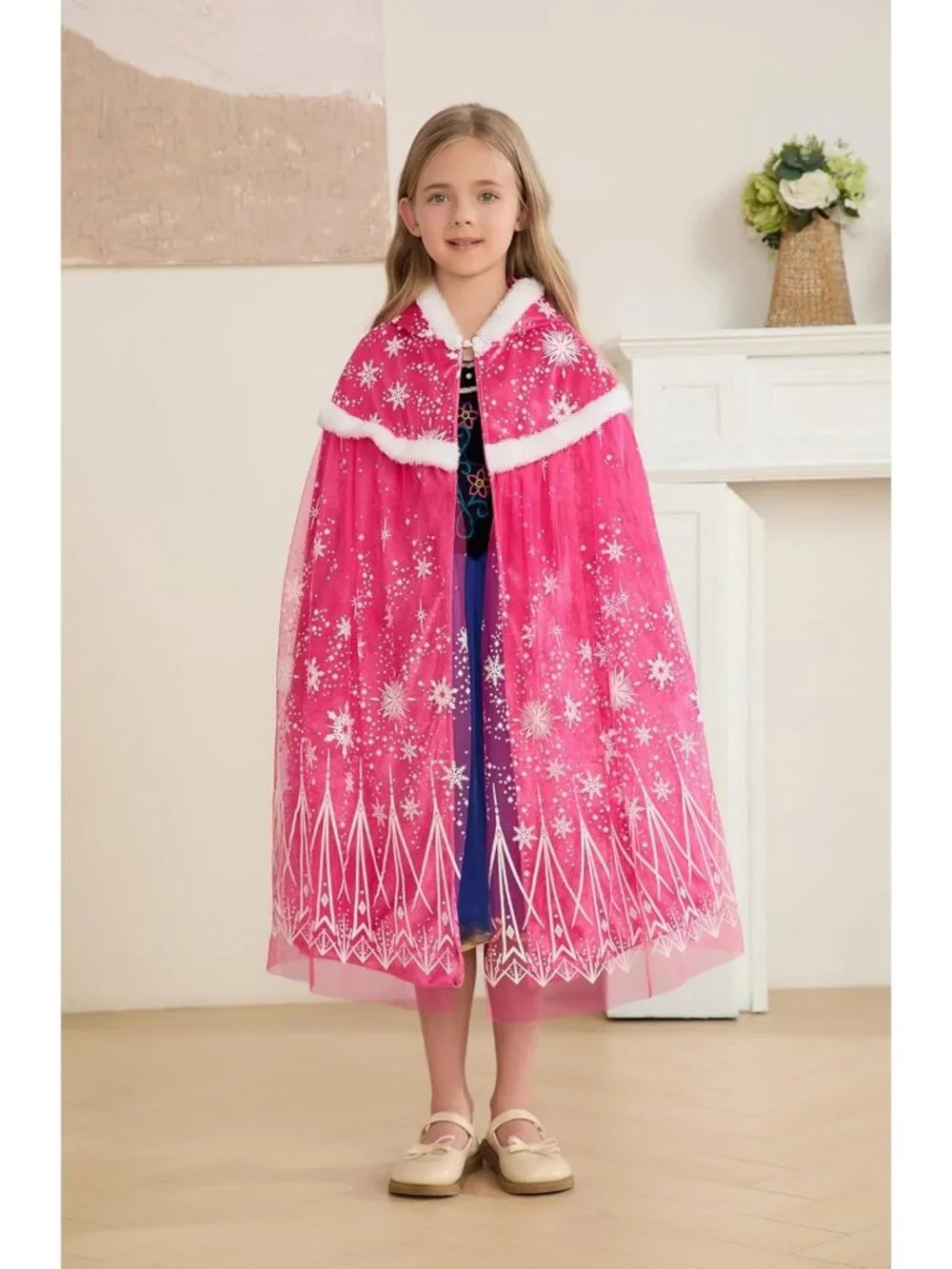 Girls Velvet Hooded Cape - Warm Princess Cloak for Dress-Up & Play Parties